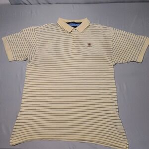 Vintage Tommy Hilfiger Golf Polo Shirt Mens L Cream‎ Striped Distressed Crest